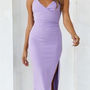 Hello Molly Lavender Wrap V-Neck Maxi Dress with Side Slit